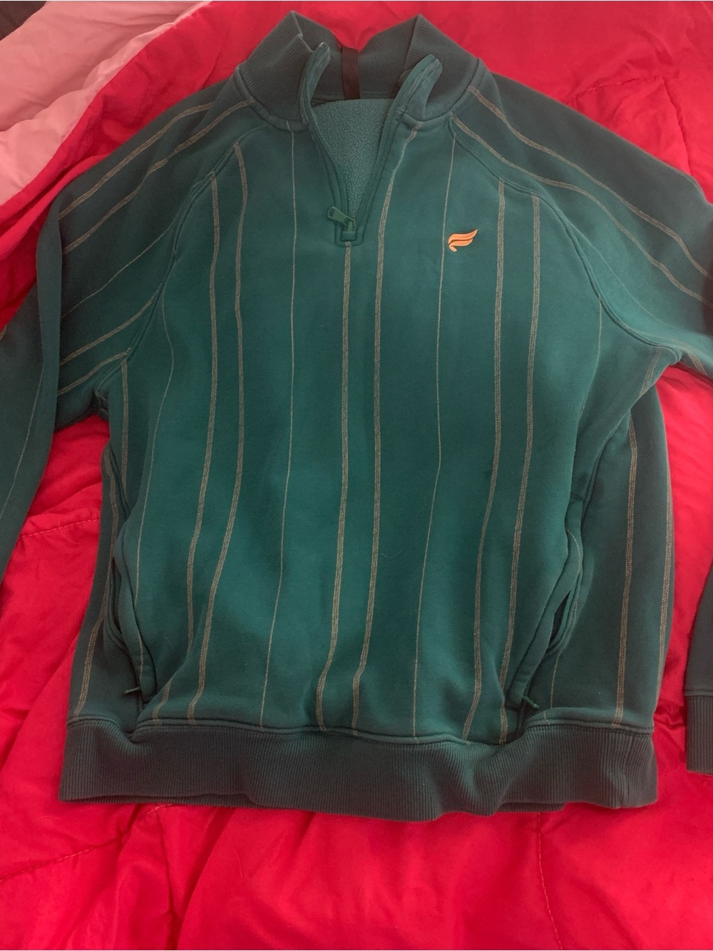 Fabletics Teal Green Quarter-Zip Sweatshirt with Pinstripe Detail